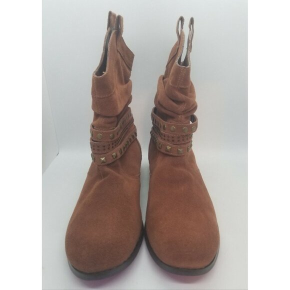 Twiggy London Women Size 6.5W Brown Suede Studded Riveted 9" Ankle Boots 964443 - Picture 2 of 11